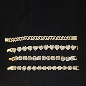 4 Gold Tone Pave CZ Bracelet Set - 4 Piece Sparkling Stack New